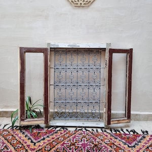 Moroccan Vintage Window | Unique Blend of Wood, Iron, and Cultural Significance | Antique Wood Window | Housewarming Gift | Free Shipping