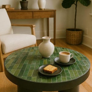 MOSAIC TABLE, Moroccan Handmade Table, Zellige Table, Garden Table, Green Mosaic Coffee Table, Tile Table