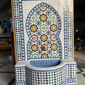 Custom Moroccan Mosaic Fountain – Handmade Zellige Tile Water Feature for Garden, Patio, or Home Decor