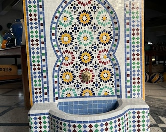 Custom Moroccan Mosaic Fountain – Handmade Zellige Tile Water Feature for Garden, Patio, or Home Decor