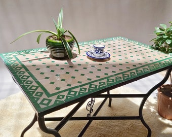 手作りモロッコモザイクテーブル：ブルーゼリージュコーヒーテーブル