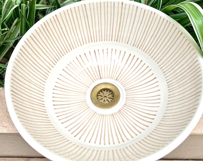 Featured listing image: Handmade Moroccan Ceramic Sink: Soft Beige Swan Design, Free Drains