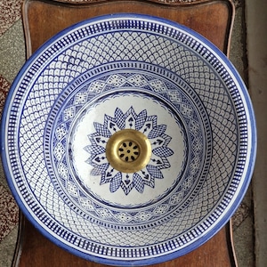 Moroccan washbasin sink, 100% handmade, handpainted, Bathroom decoration, kitchen decor, ceramic sink. Free shipping.