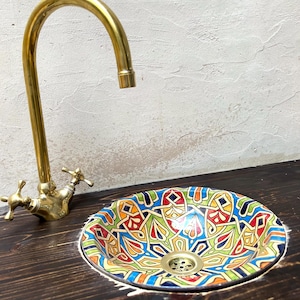 Moroccan washbasin sink, 100% handmade, handpainted, Bathroom and kitchen decoration, ceramic sink, abstract design Free shipping.