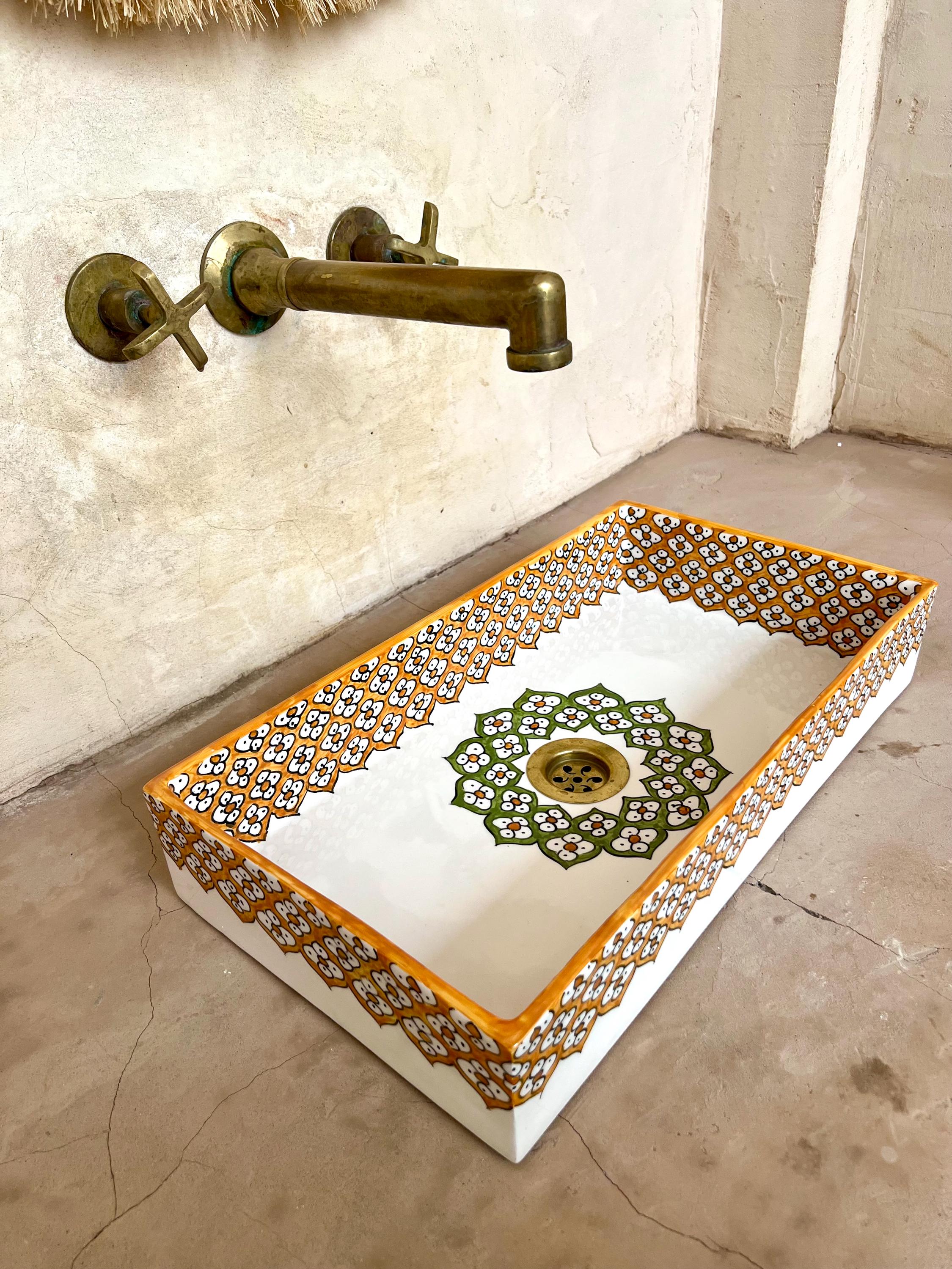 Moroccan rectangular washbasin sink, 100% handmade, handpainted, Bathroom & kitchen decoration, ceramic sink, Free shipping
