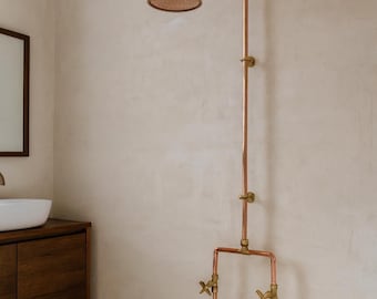 Sistema de ducha de lluvia marroquí de latón sin lacar: acabado en bronce cobre
