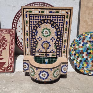 Custom Moroccan Mosaic Fountain – Handmade Zellige Tile Water Feature for Garden, Patio, or Home Decor