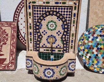 Custom Moroccan Mosaic Fountain – Handmade Zellige Tile Water Feature for Garden, Patio, or Home Decor