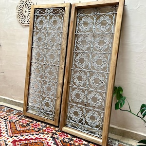 Set of Moroccan Vintage Windows | Unique Blend of Vintage Iron Grid and Wood, and Cultural Significance | Antique Wood Window |