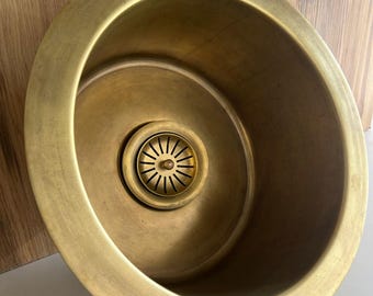 Moroccan Copper Bar Sink: Hammered Antique Brass Patina, Farmhouse Style