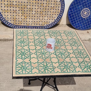 AMAZING MOSAIC TABLE, Moroccan Handmade Table, Zellige Table, Garden Table, green Mosaic Coffee Table, Tile Table, Mosaic Dining Table
