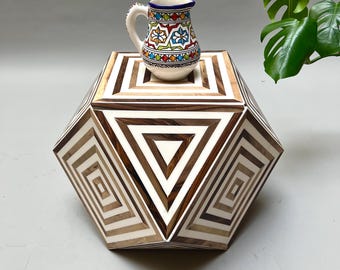 Handmade Moroccan Wood & Resin Stool: Modern Accent Table