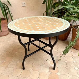 Moroccan Mosaic Table for Custom Made Cumin and Green table- Choose Your Size | Customizable Zellige Dining Table