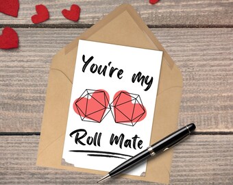 DND Valentines Card | You're My Roll Mate | Dungeons and Dragons Card