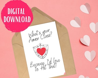 DIGITAL DOWNLOAD | What's Your Armor Class | Printable DND Valentines Card