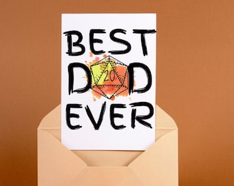 DND Father's Day Card | Best Dad Ever | Dungeons and Dragons Watercolor Print D20 Card