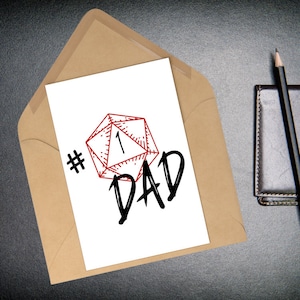 DND Father&#39;s Day Card | #1 Dad | Dungeons and Dragons D20 Card