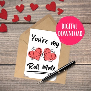 DIGITALE DOWNLOAD | Jij bent mijn Roll Mate | Kerkers en draken kaart | Afdrukbare DND Valentijnskaart