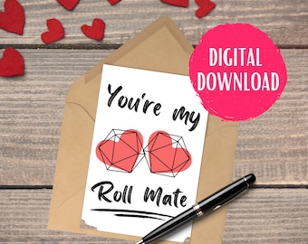 DIGITAL DOWNLOAD  | You're My Roll Mate | Dungeons and Dragons Card | Printable DND Valentines Card