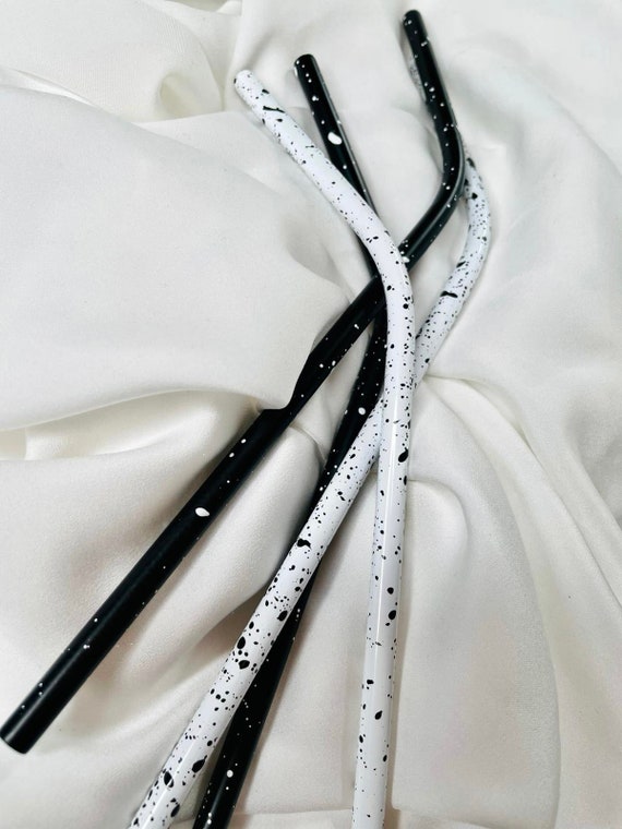 Black and White Metal Straw Metal Drinking Straws Stainless Steel Metal Reusable Curved Straws FREE DELIVERY Stocking Fillers