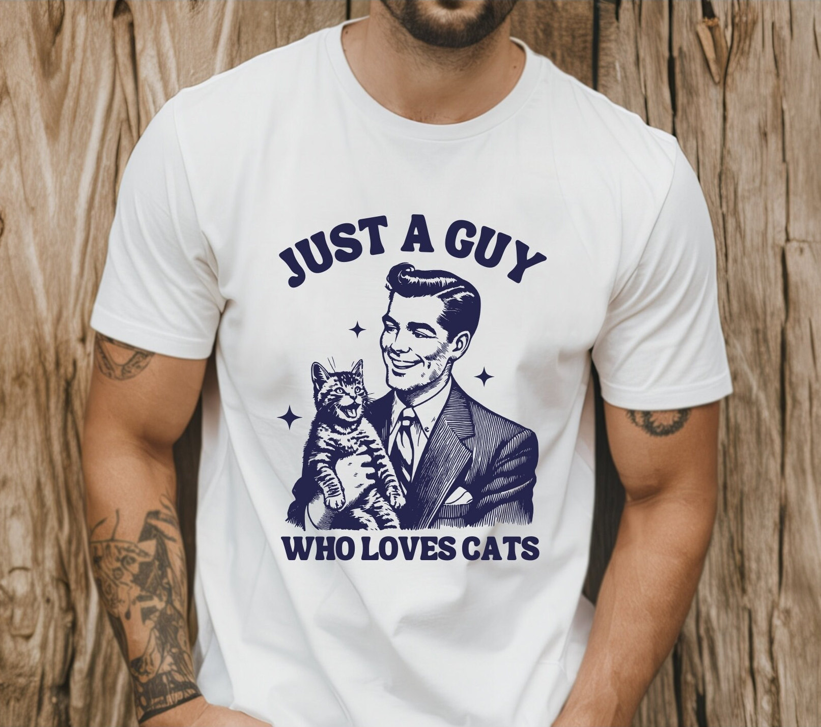 Just a Guy Who Loves Cats Funny Retro T Shirt, Cat Dad T Shirt, Funny Gift For Cat Dad