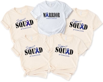 Camiseta del equipo de apoyo contra el cáncer de colon, camiseta de guerrero contra el cáncer, camisetas personalizadas de apoyo al cáncer, camisa de concientización sobre el cáncer