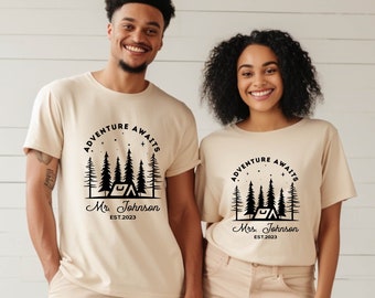 Mr and Mrs T Shirts, Adventure Awaits Wedding T Shirts, Wedding Gift, Engagement Gift, Brid and Groom Shirts