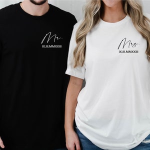 Mr and Mrs T Shirts, Personalized Mr and Mrs Wedding T Shirts, Couples Roman Numerals Shirts, Wedding Gift, Engagement Gift, Bride and Groom