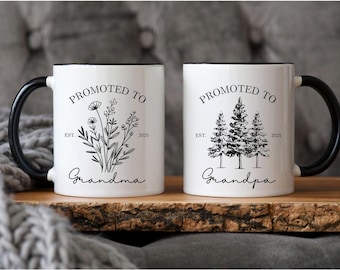 Pregnancy Announcement Grandparent Mugs,Personalized Promoted To Grandma and Grandpa Mugs, Baby Announcement Gift For New Grandparents