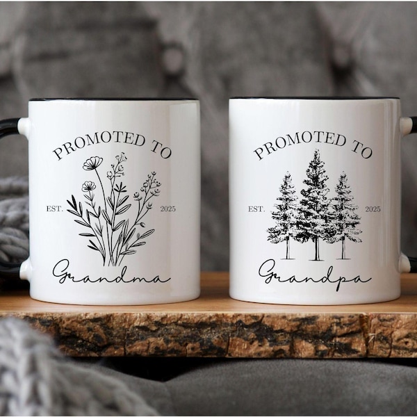 Pregnancy Announcement Grandparent Mugs,Personalized Promoted To Grandma and Grandpa Mugs, Baby Announcement Gift For New Grandparents