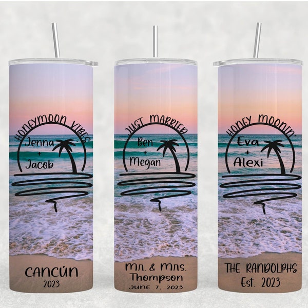 Personalized Destination Wedding Tumblers, Personalized Just Married Tumblers,  Honeymoon Tumblers For Bride and Groom, Mr and Mrs Tumblers