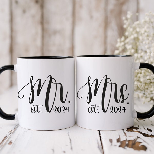 Personalized Wedding Mugs, Mr  and Mrs Mugs, Couples Ceramic Mugs, Engagement Gift, Wedding Gift For Bride and Groom Fiance