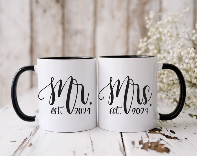 Personalized Wedding Mugs, Mr  and Mrs Mugs, Couples Ceramic Mugs, Engagement Gift, Wedding Gift For Bride and Groom Fiance