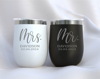 Mr. and Mrs. Laser Engraved Wine Tumblers, Mr. and Mrs. Personalized Wine Tumblers, Wedding Gift For Newlywed Couple, Engagement Gift