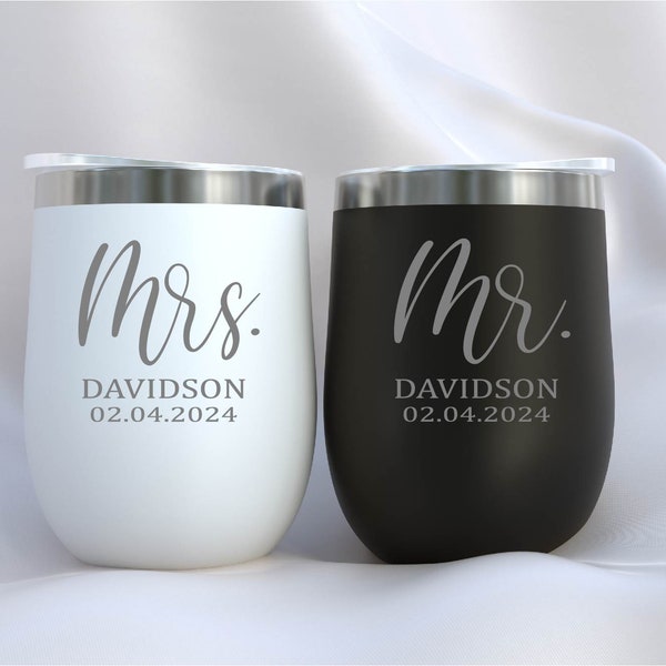 Mr. and Mrs. Laser Engraved Wine Tumblers, Mr. and Mrs. Personalized Wine Tumblers, Wedding Gift For Newlywed Couple, Engagement Gift