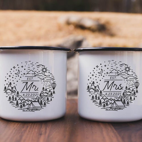 Personalized Wedding Camping Mug Adventure Mountains Mr Mrs Etsy