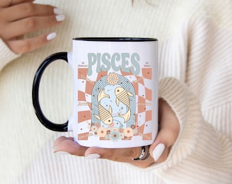 Retro Pisces Mug, Pisces Affirmation Mug, Pisces Zodiac Birthday Gift, Pisces Birthday Ceramic Mug