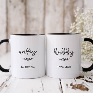 Hubby and Wifey Mugs, Mr and Mrs Mugs, Personalized Wedding Mugs, Couples Ceramic Mugs, Engagement Gift, Wedding Gift For Bride and Groom
