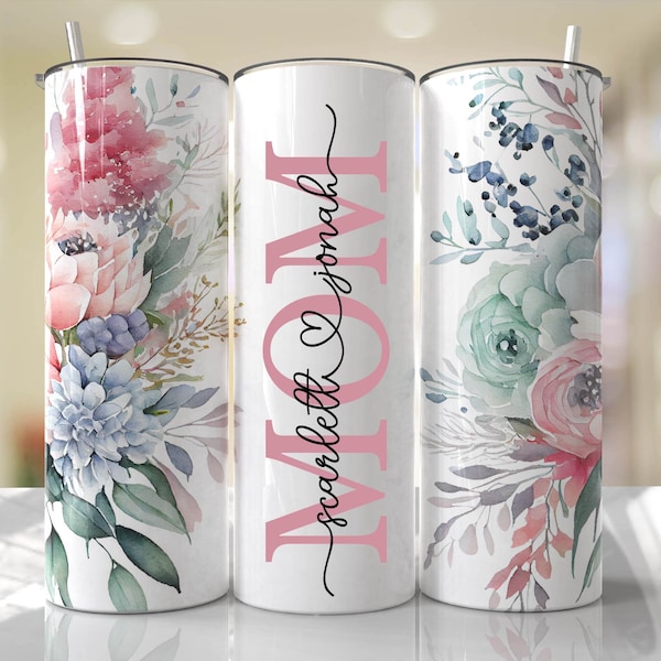 Personalized Mom Tumbler, Personalized Stainless Steel  Floral  Skinny Tumbler, Mother's Day Gift, Gift For Mom, Grandma Tumbler