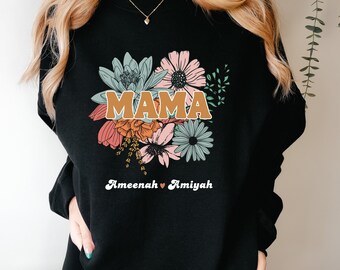 Personalized Mom Sweatshirt With Kids Names, Mama Sweatshirt