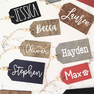 Christmas Stocking Tags, Personalized Wooden Christmas Stocking Name Tags, Rustic Farmhouse Wooden Gift Tags, Gift Basket Tags