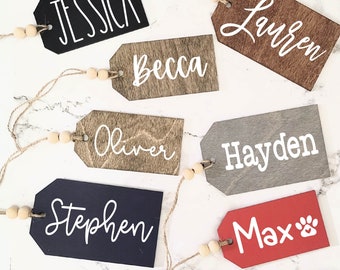 Christmas Stocking Tags, Personalized Wooden Christmas Stocking Name Tags, Rustic Farmhouse Wooden Gift Tags, Gift Basket Tags