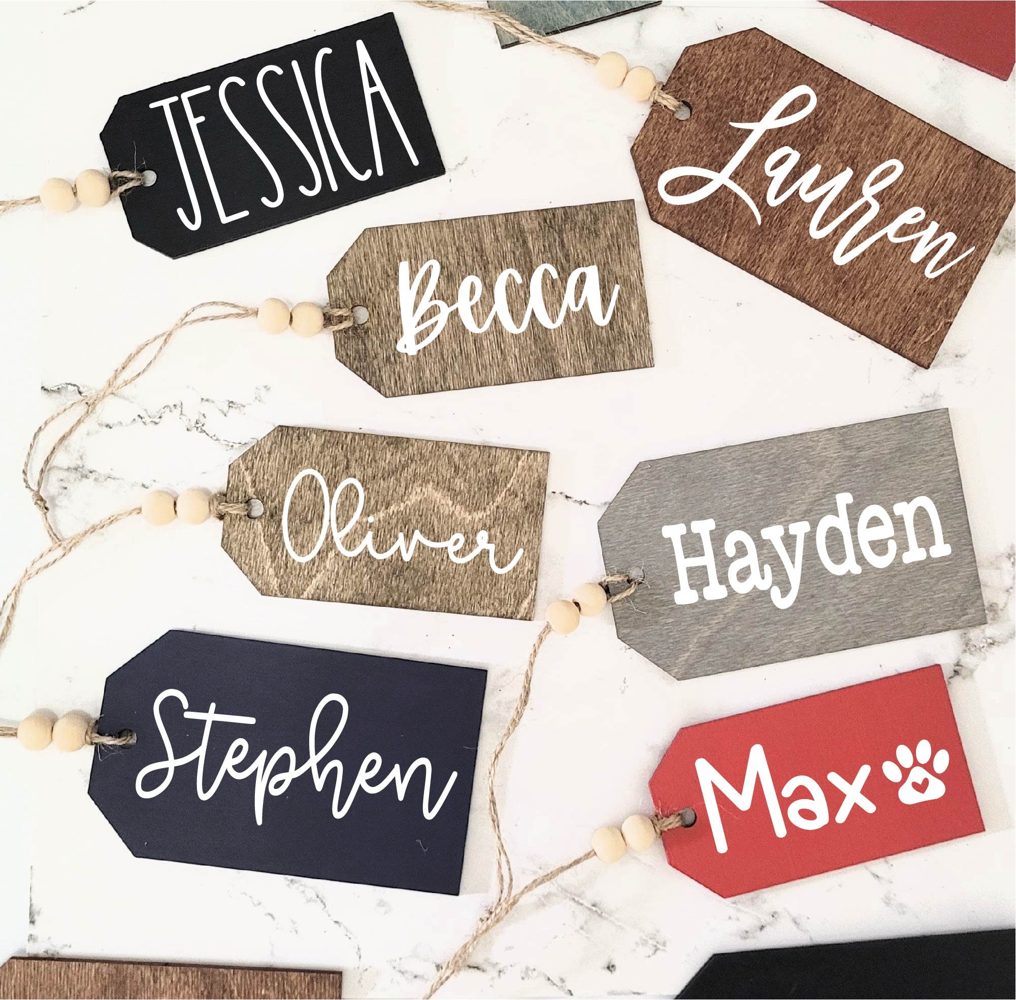 Christmas Stocking Name Tags Wooden Name Tags Gift Tags Wooden Tags  Stocking Tags Merry Christmas Place Setting Name Tags 