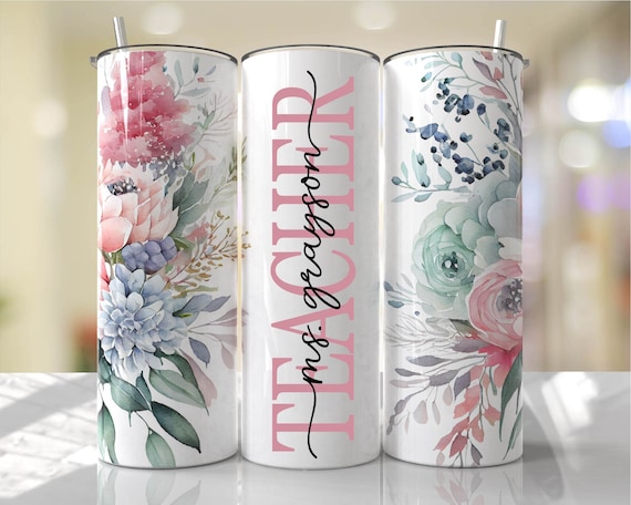 Personalized Teacher Tumbler, Personalized Stainless Steel  Floral Teacher Skinny Tumbler, Teacher Gift, Teacher Birthday