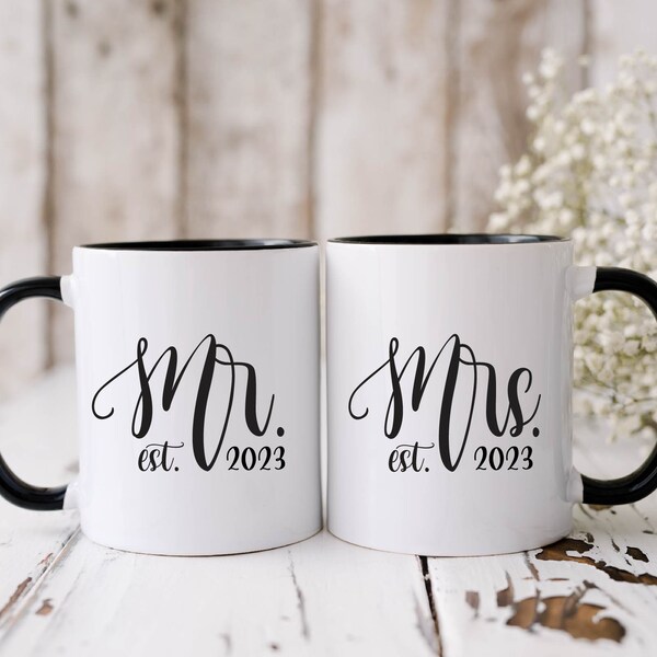 Personalized Wedding Mugs, Mr  and Mrs Mugs, Couples Ceramic Mugs, Engagement Gift, Wedding Gift For Bride and Groom Fiance