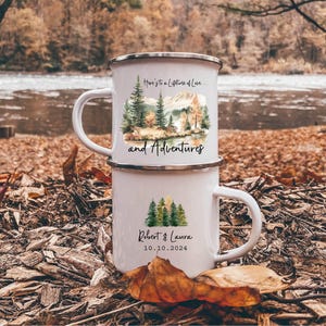 Personalized Wedding Camping Mug, Fall Wedding, Autumn Wedding Adventure Mountains Mr Mrs Couples Campfire Mugs, Engagement Wedding Gift