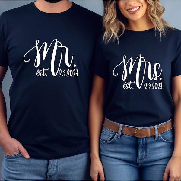 Mr and Mrs T Shirts, Personalized Mr and Mrs Wedding T Shirts, Newlywed Couples Shirts, Wedding Gift, Engagement Gift, Bride and Groom