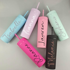 Personalized Pastel Matte Acrylic Skinny Tumblers, 16 oz Skinny Tumblers, Bridesmaids Tumblers, Bachelorette Party Tumblers, Wedding Party