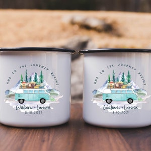 Personalized Wedding Camping Mug, Adventure Mountains Mr Mrs Couples Campfire Mugs, Engagement Wedding Gift For Bride and Groom Fiance