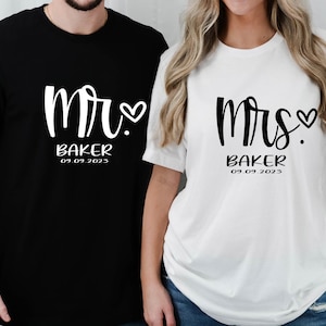Mr and Mrs T Shirts, Personalized Mr and Mrs Wedding T Shirts, Newlywed Couples Shirts, Wedding Gift, Engagement Gift, Bride and Groom
